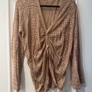 Cupshe Tan Crochet Knit Top